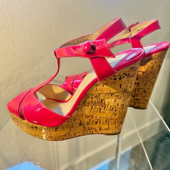 Christian Louboutin Hot Pink Patent Wedges - Picture 2 of 5